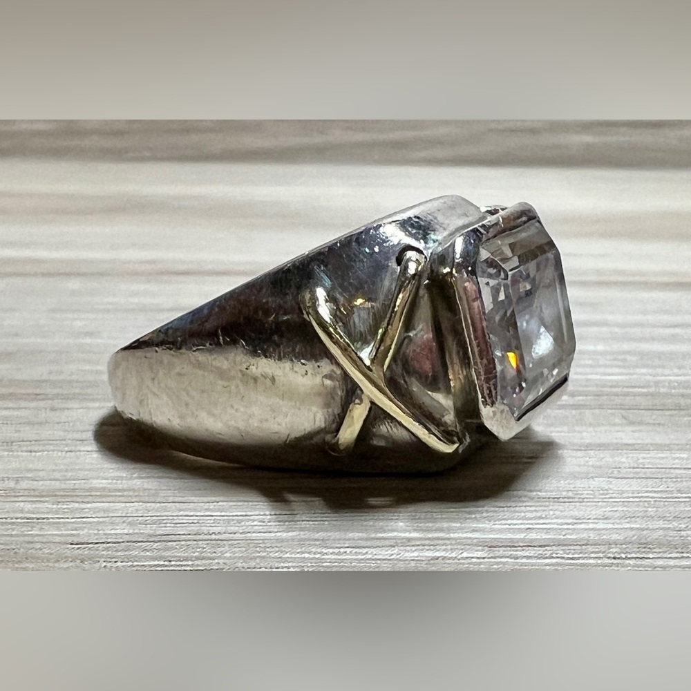 Vintage Designer KRYPELL Sterling Silver & Gold "X" CZ Dome Ring, Size 5.5 - Picture 7 of 13